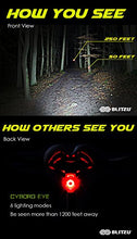 Load image into Gallery viewer, BLITZU Gator 390 USB Rechargeable LED Bike Light Set, Bicycle Headlight Front &amp; Free Rear Back Tail Light. Waterproof, Easy to Install for Kids Men Women Road Cycling Safety Commuter Flashlight Black
