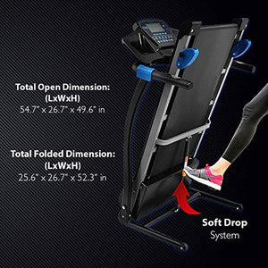 SereneLife Smart Digital Folding Treadmill - Electric Foldable Exercise Fitness Machine, Large Running Surface, 3 Incline Settings, 16 Preset Program, Sports App for Running & Walking (SLFTRD25)