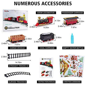 Train Set - 2020 Updated Electric Train Toy for Boys Girls w/ Smokes, Lights & Sound, Railway Kits w/ Steam Locomotive Engine, Cargo Cars & Tracks, for 3 4 5 6 7 8+ Year Old Kids