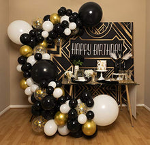 Load image into Gallery viewer, 4 Sizes – Black White Gold Balloon Garland Kit &amp; Arch for New Years, Graduation or Birthday – Small and Large Black and White Balloons with Gold Confetti – Party Decorations for Gatsby Roaring 20s
