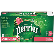 Load image into Gallery viewer, Perrier Watermelon Flavored Carbonated Mineral Water, 8.45 fl oz. Slim Cans (10 Pack)
