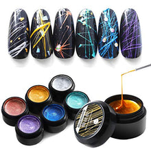 Load image into Gallery viewer, 6 Colors Spider Nail Gel Nail Polish UV/LED Gel Nail Art Wire Drawing Gel Graffiti Painting Gel Varnish with Painting Dotting Pen Gel Nail Polish DIY Design Tool
