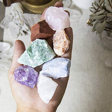 Load image into Gallery viewer, Beverly Oaks Premium Healing Crystals 21 Piece Kit - 7 Tumbled Chakra Stones, 7 Raw Crystals, Peacock Ore, Crystal Geode, Pyrite, Honey Calcite, Aragonite, Selenite Stone + Bonus Chakra Tower
