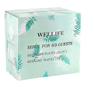 120 Pieces Gold Plastic Plates, White Disposable Plates with Gold Rim, includes: 60 Dinner Plates 10.25”, 60 Dessert Plates 7.5”