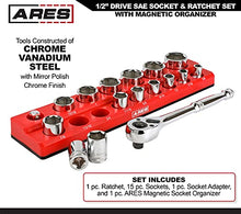 Load image into Gallery viewer, ARES 47008-18-Piece 1/2-inch Drive SAE Socket and 90-Tooth Ratchet Set with Magnetic Organizer - Sizes 3/8-Inch to 1 1/4-Inch Sockets
