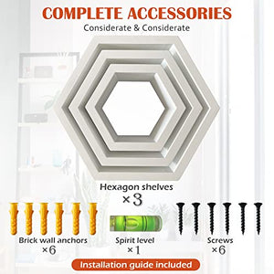 MRGL Hexagon Floating Shelves Set of 3, Honeycomb Shelves, Wall Mounted, Display Shelf, Room Decor White