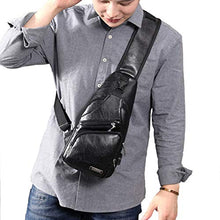 Load image into Gallery viewer, Vintage Men's Leather Sling Bag,Chest Shoulder Backpack, Water waterproof Crossbody Bag with USB Charging Port -Black
