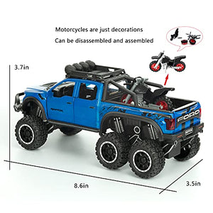 F-150 Pickup Truck Toy Refitted 6x6 Off-Road Model Truck 1/24 Scale Die-Cast Metal Toy Car (Blue)