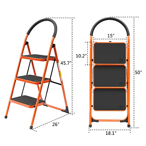 Load image into Gallery viewer, LUISLADDERS 3 Step Ladder Step Stool Fold Sturdy Steel Ladder 330lbs EN131 Portable Anti-Slip and Wide Pedal Ladder Multi-Use for Home, Garden and Office (3 Step)