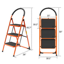 Load image into Gallery viewer, LUISLADDERS 3 Step Ladder Step Stool Fold Sturdy Steel Ladder 330lbs EN131 Portable Anti-Slip and Wide Pedal Ladder Multi-Use for Home, Garden and Office (3 Step)
