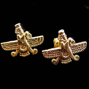 18K Gold Pt Farvahar Iranian Persian Farsi Farohar Earring Iran Persia Pahlavi Gift (Push Back)