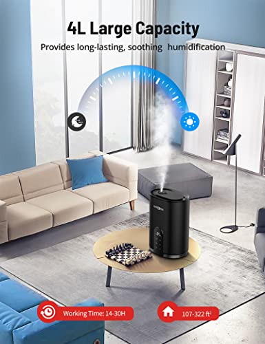 Load image into Gallery viewer, PARIS RHÔNE Humidifiers for Bedroom, 4L Cool Mist Humidifiers for Home Large Room, Ultrasonic Top Fill Humidifier with Humidistat, Essential Oils Diffuser, 30H, 28dB Quiet,12H timer, Night Light