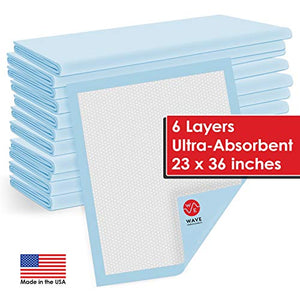 Wave Medical Products 150 Ultra Absorbent Pet Training and Puppy Pads, 23" x 36", Heavy Duty, Quilted, 65 Grams with Odor Blocking