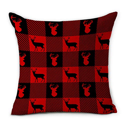 Hexagram Red Buffalo Check Plaid Christmas Pillow Cover 18x18,Cotton Line Christmas Throw Pillow Cover Farmhouse Christmas Decor for Home Couch,Winter Holiday Pillow Cover
