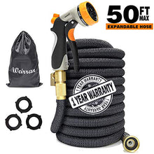 Load image into Gallery viewer, 50ft Expandable Garden hose with 8 pattern hose nozzle - 3/4’’ Solid Brass Fittings with Protective Washer No leak &amp; Rust - Portable Storage Bag Easy Carry and Use
