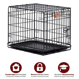 MidWest ICrate 1524 -24 Inch Folding Metal Dog Crate w/ Divider Panel ,Small Dog Breed, Black