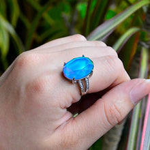 Load image into Gallery viewer, Fun Jewels Elegant Multi Color Change Facet Oval Crystal Stone Brass Mood Ring Size Adjustable
