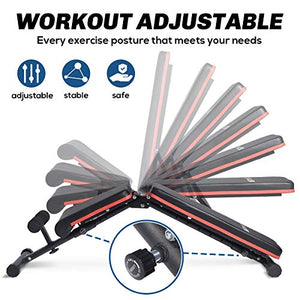 WILLY Adjustable Weight Bench for Full Body Workout Multi-Purpose Utility Weight Bench Foldable Flat Bench Press for Home Gym, Adjustable Strength Training Bench with Fast Folding