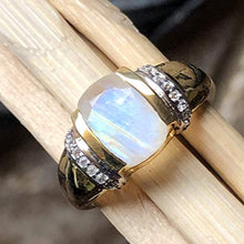 Load image into Gallery viewer, Natural Rainbow Moonstone, White Topaz 14k Gold Over 925 Solid Sterling Silver Engagement Ring Size 6, 7, 8, 10
