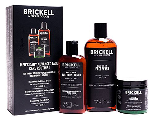 Brickell Men's Daily Advanced Face Care Routine I, Gel Facial Cleanser Wash, Face Scrub, Face Moisturizer Lotion, Natural and Organic, Scented