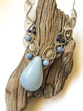 Load image into Gallery viewer, Blue Celestite/Angelite Teardrop shape macrame necklace, handmade

