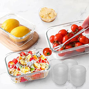 Glass Food Storage Containers Set, 62 Pack Storage Containers with Lids & BPA-free Disposable Plastic Portion Cups, Leak Proof Glass Meal Prep Containers, Airtight Bento Lunch Box with 10 Fruit Forks