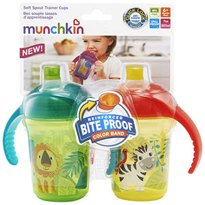 Munchkin Click Lock Bite Proof Soft Spout Trainer Cup, Green/Yellow, 7 Ounce, 2 Count