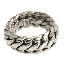 Load image into Gallery viewer, NOVICA .925 Sterling Silver Men's Braided Chain Band Ring, Sanca Kembang Python'
