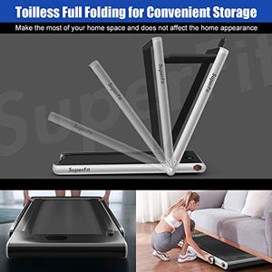 Goplus 2 in 1 Folding Treadmill, 2.25HP Under Desk Electric Treadmill, Installation-Free, with Bluetooth Speaker, Remote Control and LED Display, Walking Jogging Machine for Home/Office Use (Silver)
