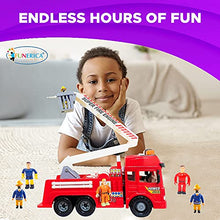 Load image into Gallery viewer, Toy Fire Truck with Lights and Sounds - 4 Sirens - Big Folding Ladder - Powerful Friction Wheels - Large Red Play Fire Engine Firetruck for Kids Toddlers Boys &amp; Girls - Bonus: 5 Toy Figures
