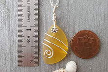 Load image into Gallery viewer, Handmade in Hawaii, Wire Wrapped Yellow Topaz&quot;November Birthstone Color&quot; sea glass necklace, (Hawaii Gift Wrapped, Customizable Gift Message)
