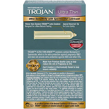 Load image into Gallery viewer, Trojan Condom Sensitivity Ultra Thin Spermicidal, 12 Count (Packaging May Vary)
