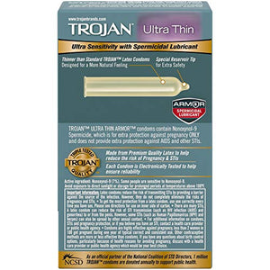 Trojan Condom Sensitivity Ultra Thin Spermicidal, 12 Count (Packaging May Vary)