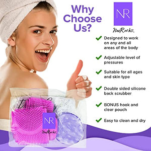 Silicone Scalp Massager and Back Scrubber Shower Set - 31.5 inch Gentle Exfoliating Back Scrubber and Relaxing Scalp Massager