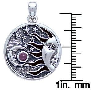 Jewelry Trends Sterling Silver with Amethyst Celestial Sun Moon Stars Pendant