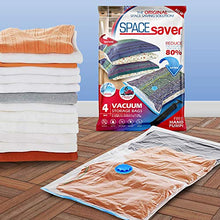 Load image into Gallery viewer, Spacesaver Premium Vacuum Storage Bags. 80% More Storage! Hand-Pump for Travel! Double-Zip Seal and Triple Seal Turbo-Valve for Max Space Saving! (Mix 4 Pack (2 x Large, 2 x Jumbo))

