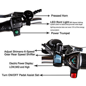 Nakto 250W Shimano 6-Speed Gear Electric Bicycle with 36V10Ah Lithium Battery