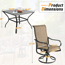 Load image into Gallery viewer, Aoxun Outdoor Patio Dinning Set - 5 Pieces Outdoor Furniture Set, 4 Pieces Swivel Rocing Chairs and 1 Square Table with an Umbrella Hole, Brown

