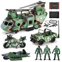Load image into Gallery viewer, JOYIN 10-in-1 Army Helicopter Toys, Boys Military Toys, Including Helicopter with Realistic Light, Sound &amp; Handle, Bruder Trucks, Boat, Motorcycle, Army Men Action Figures and Weapon Gears, Kids Gifts

