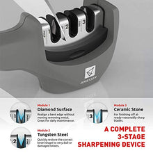 Load image into Gallery viewer, Kitchen Knife Sharpener - 3 Stage Knife Sharpening Tool Sharpens Chef's Knives - Kitchen Accessories Help Repair, Restore and Polish Blades Quickly, Food Safety Cut Resistant Glove Included, Gray
