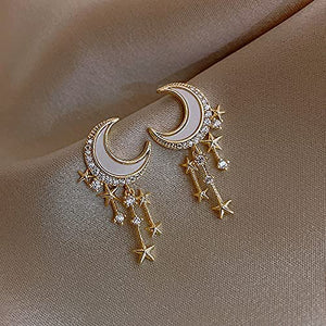 14K Gold Plated Stars and Moon Stud Earrings with S925 Sterling Silver Needle for Women Girl Gifts Valentines/Birthday/Anniversary/Mother’s Day