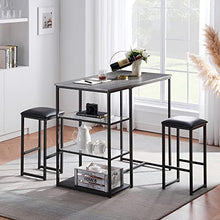 Load image into Gallery viewer, VECELO 3-Piece Pub Dining Set Counter Height Breakfast Table with Cushion Stools, Black
