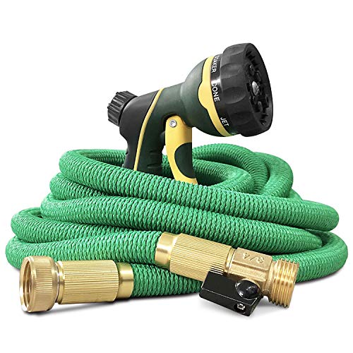 NGreen Expandable and Flexible Garden Hose - 25/50/75/100 Feet Strongest Triple Core Latex and Solid Brass Fittings Free Spray Nozzle 3/4 USA Standard Easy Storage Kink Free Water Hose (75 FT)