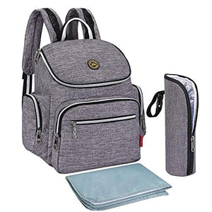 Qimiaobaby Multi-Function Baby Diaper Bag Backpack with Changing Pad and Portable Insulated Pocket (Grey)