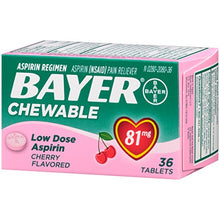 Load image into Gallery viewer, Aspirin Regimen Bayer, 81mg Chewable Tablets, Pain Reliever, Cherry, 36 Count
