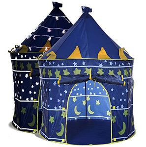 LimitlessFunN Kids Play Tent with Star Lights & Carrying Case [ Pop Up Portable Glow in The Dark Stars Blue ] Children Castle Playhouse for Girls & Boys, Indoor & Outdoor Use