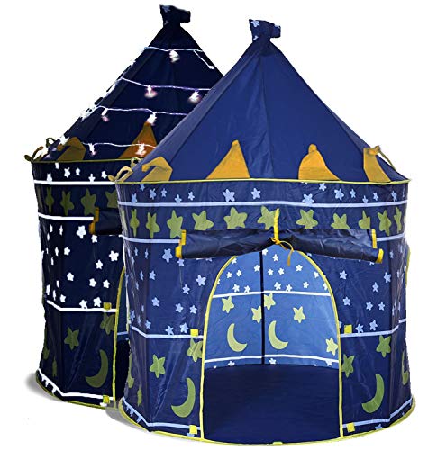 LimitlessFunN Kids Play Tent with Star Lights & Carrying Case [ Pop Up Portable Glow in The Dark Stars Blue ] Children Castle Playhouse for Girls & Boys, Indoor & Outdoor Use