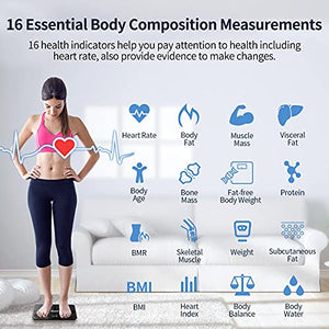 Scales for Body Weight, Large Display Digital Weight Scale with Body Fat, Water Weight, Rechargeable Bathroom Scale for Carpet, Bluetooth BMI Smart Body Fat Scale, 16 Data Sync with App, Heart Rate