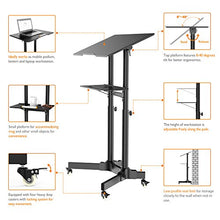 Load image into Gallery viewer, 1home Steel Mobile Stand Up Desk Ajustable Laptop Workstation Muti-Purpose Rolling Podium Lectern with Wheels Laptop Workstation Desk with Storage Tray Black
