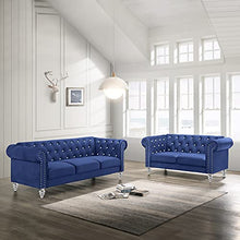Load image into Gallery viewer, New Classic Furniture Glam Emma Velvet Two Seater Chesterfield Style Loveseat for Small Spaces with Crystal Button Tufts, Royal Blue
